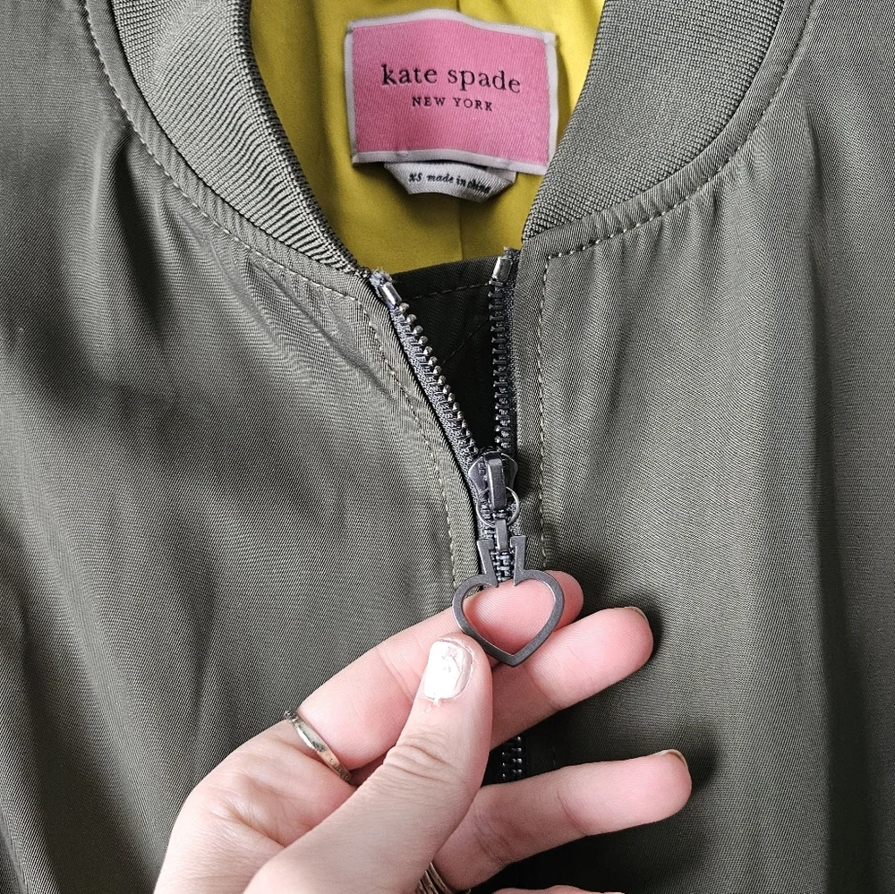 Kate Spade Twill Flounce Bomber Olive Green Jacket